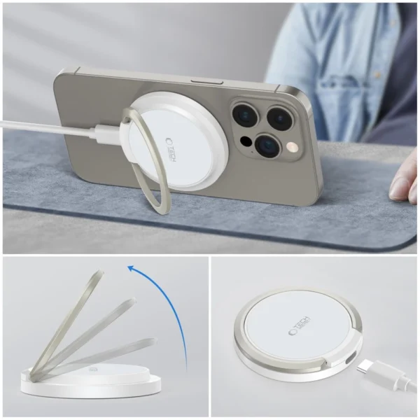 Tech-Protect QI15W-A33 Inductive Charger with MagSafe and Stand with USB-A / USB-C Cable - Whiteeng