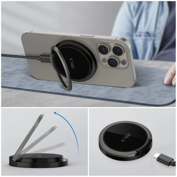 Tech-Protect QI15W-A33 Inductive Charger with MagSafe and Stand with USB-A / USB-C Cable - Blackeng