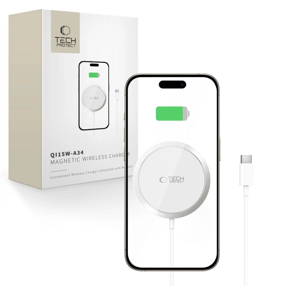 Tech-Protect QI15W-A34 MagSafe Inductive Charger with USB-C Cable - Whiteeng