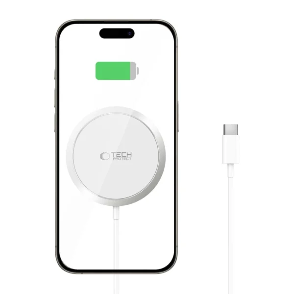 Tech-Protect QI15W-A34 MagSafe Inductive Charger with USB-C Cable - Whiteeng
