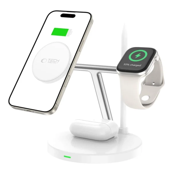 Tech-Protect QI15W-A35 3-in-1 Inductive Charger with MagSafe for Phone / AirPods / Apple Watch - Whiteeng
