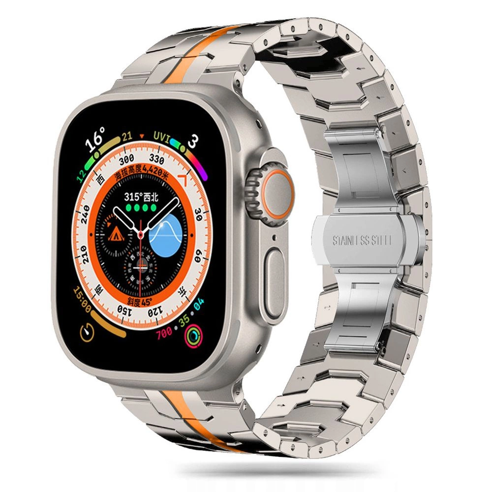 Tech-Protect Stainless Line Bracelet for Apple Watch 4 / 5 / 6 / 7 / 8 / 9 / SE / Ultra 1 / 2 (42/44/45/49 mm) - Titanium Orangeeng