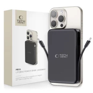 Tech-Protect LifeMag PB31 Power Bank with MagSafe 10000mAh 15W USB-C / USB-A / Built-in USB-C / Lightning Cables - Blackeng
