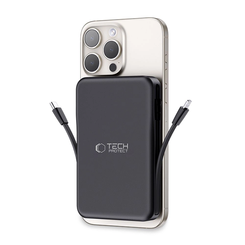 Tech-Protect LifeMag PB31 Power Bank with MagSafe 10000mAh 15W USB-C / USB-A / Built-in USB-C / Lightning Cables - Blackeng