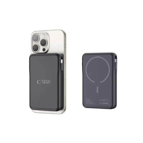 Tech-Protect LifeMag PB31 Power Bank with MagSafe 10000mAh 15W USB-C / USB-A / Built-in USB-C / Lightning Cables - Blackeng