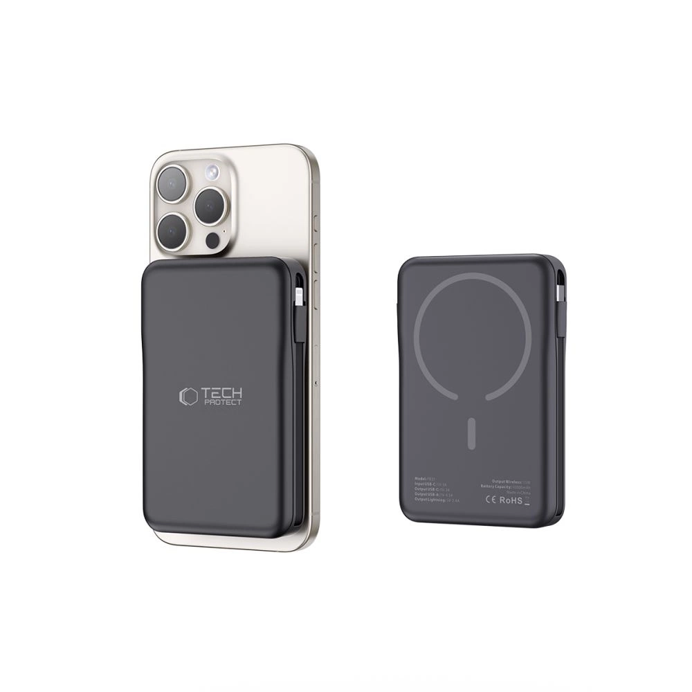 Tech-Protect LifeMag PB31 Power Bank with MagSafe 10000mAh 15W USB-C / USB-A / Built-in USB-C / Lightning Cables - Blackeng