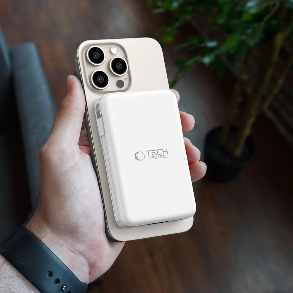Tech-Protect LifeMag PB31 Power Bank with MagSafe 10000mAh 15W USB-C / USB-A / Built-in USB-C / Lightning Cables - Whiteeng