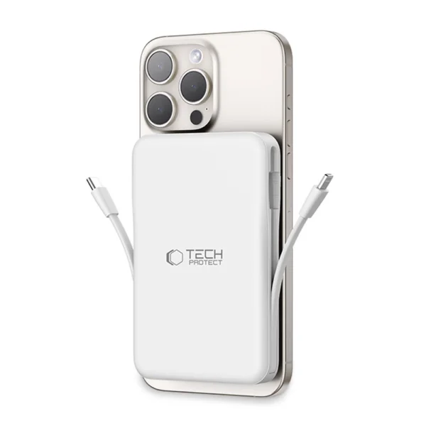 Tech-Protect LifeMag PB31 Power Bank with MagSafe 10000mAh 15W USB-C / USB-A / Built-in USB-C / Lightning Cables - Whiteeng