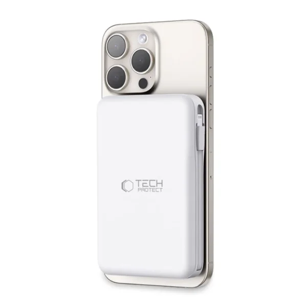 Tech-Protect LifeMag PB31 Power Bank with MagSafe 10000mAh 15W USB-C / USB-A / Built-in USB-C / Lightning Cables - Whiteeng