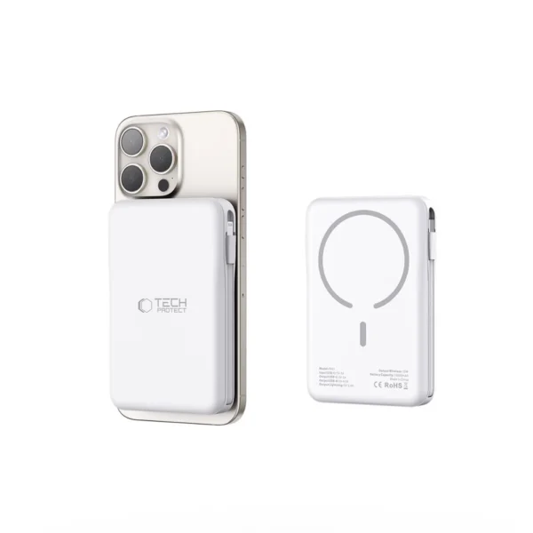 Tech-Protect LifeMag PB31 Power Bank with MagSafe 10000mAh 15W USB-C / USB-A / Built-in USB-C / Lightning Cables - Whiteeng