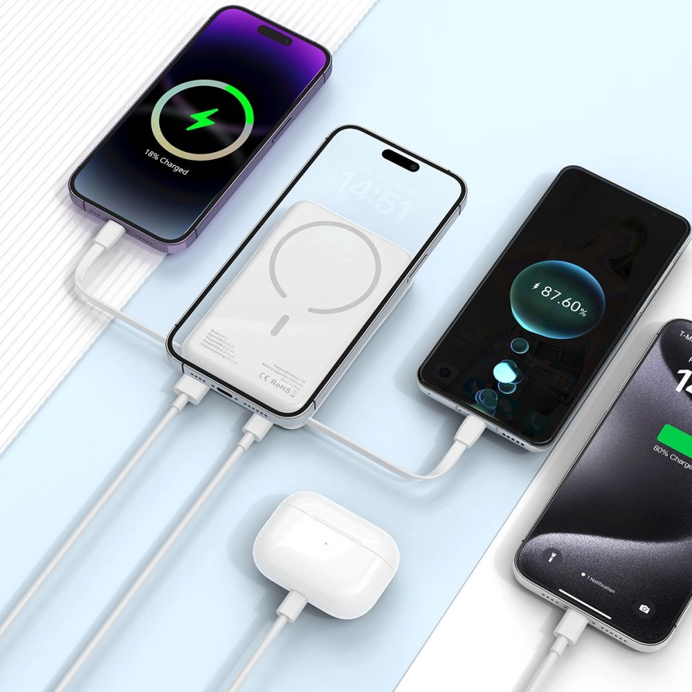 Tech-Protect LifeMag PB31 Power Bank with MagSafe 10000mAh 15W USB-C / USB-A / Built-in USB-C / Lightning Cables - Whiteeng