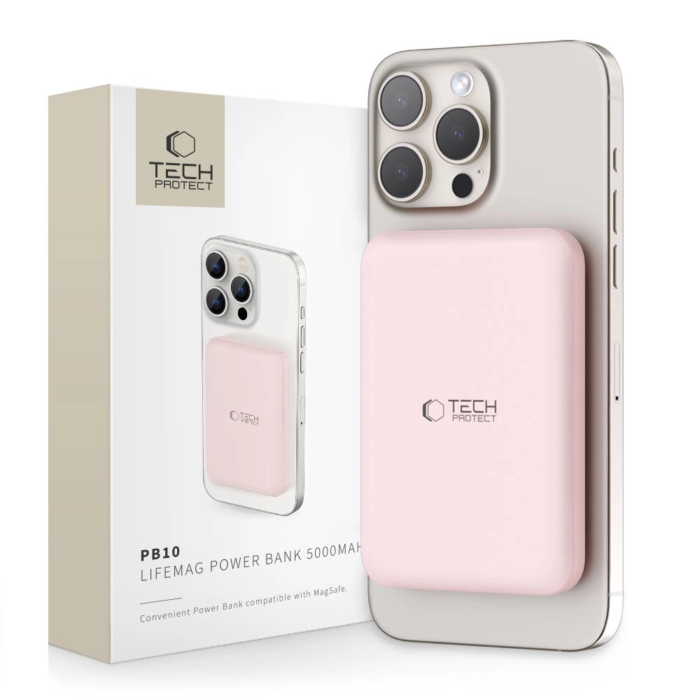 Tech-Protect LifeMag PB10 Powerbank with MagSafe 5000mAh 15W USB-C port - pink + USB-C cableeng
