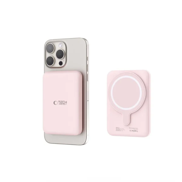Tech-Protect LifeMag PB10 Powerbank with MagSafe 5000mAh 15W USB-C port - pink + USB-C cableeng