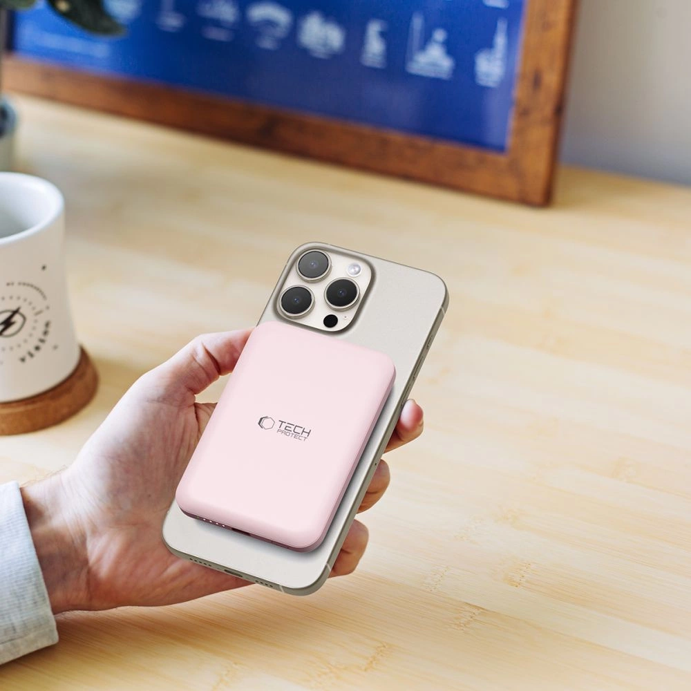Tech-Protect LifeMag PB10 Powerbank with MagSafe 5000mAh 15W USB-C port - pink + USB-C cableeng