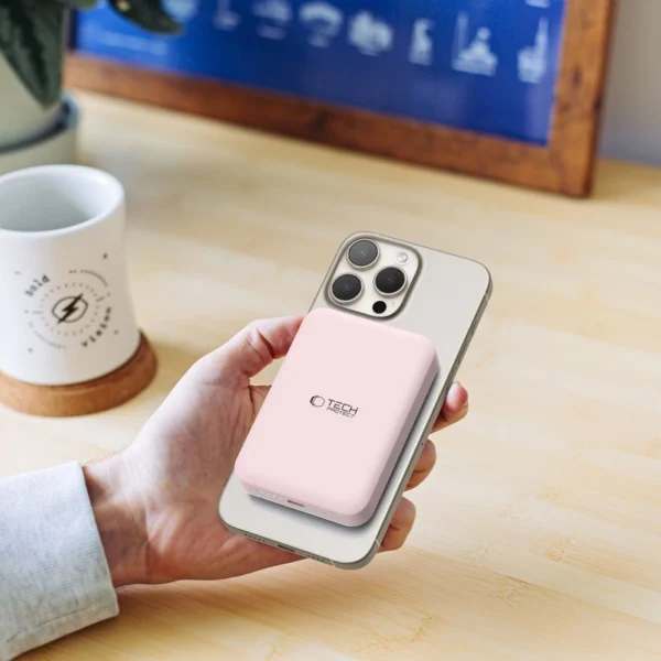 Tech-Protect LifeMag PB11 Powerbank with MagSafe 10000mAh 15W USB-C port - pink + USB-C cableeng