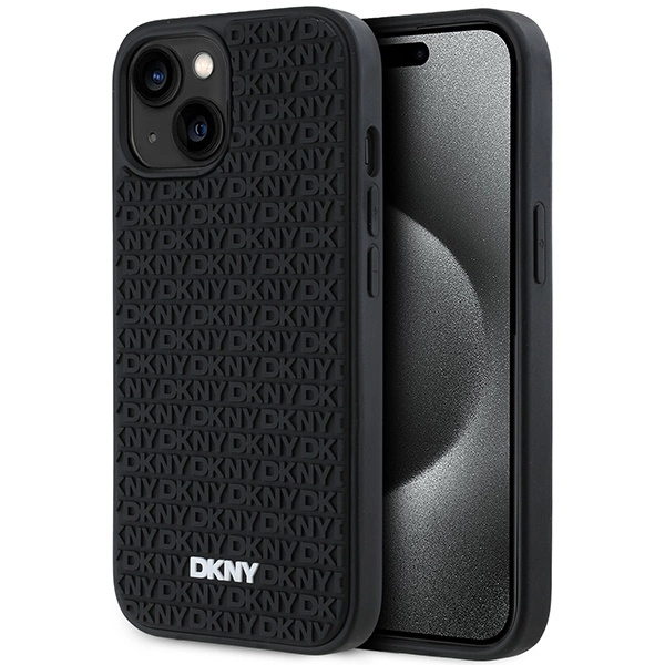 DKNY 3D Rubber Repeat Pattern case for iPhone 15 Plus - blackeng
