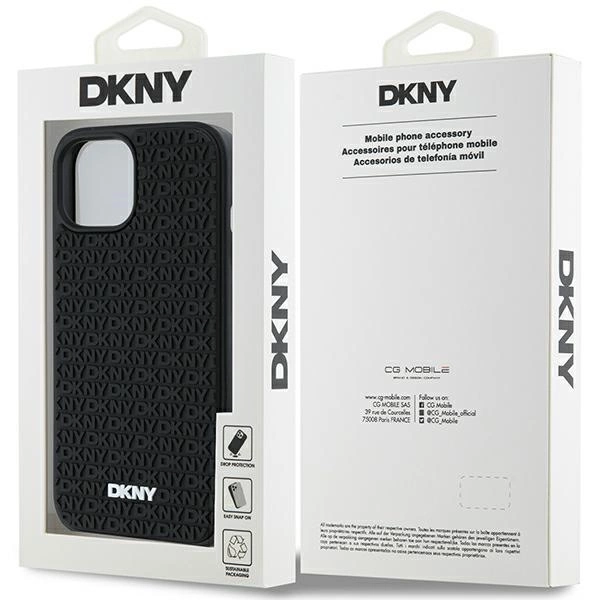 DKNY 3D Rubber Repeat Pattern case for iPhone 15 Plus - blackeng