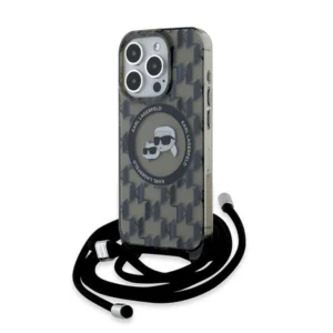 Karl Lagerfeld IML Crossbody Monogram Karl & Choupette Head MagSafe Case for iPhone 15 Pro - Blackeng