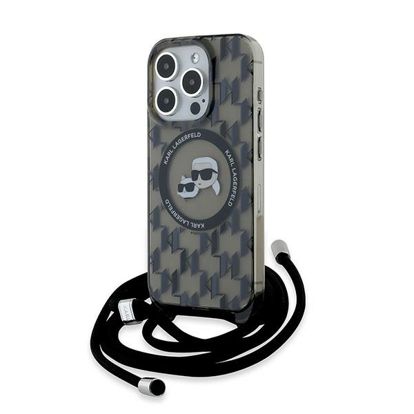 Karl Lagerfeld IML Crossbody Monogram Karl & Choupette Head MagSafe Case for iPhone 15 Pro - Blackeng