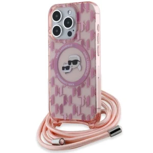 Karl Lagerfeld IML Crossbody Monogram Karl & Choupette Head MagSafe case for iPhone 15 Pro - pinkeng