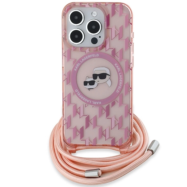 Karl Lagerfeld IML Crossbody Monogram Karl & Choupette Head MagSafe case for iPhone 15 Pro - pinkeng