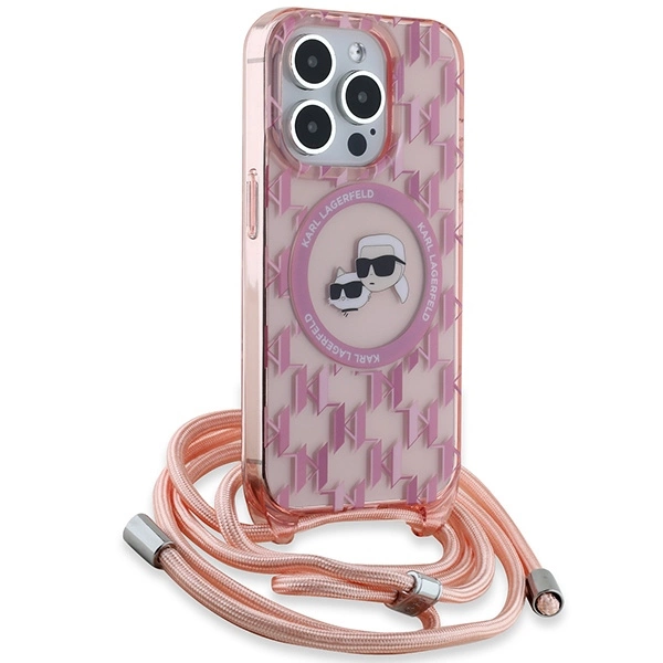 Karl Lagerfeld IML Crossbody Monogram Karl & Choupette Head MagSafe case for iPhone 15 Pro - pinkeng