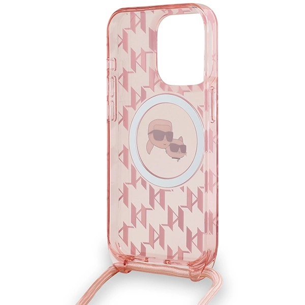 Karl Lagerfeld IML Crossbody Monogram Karl & Choupette Head MagSafe case for iPhone 15 Pro - pinkeng