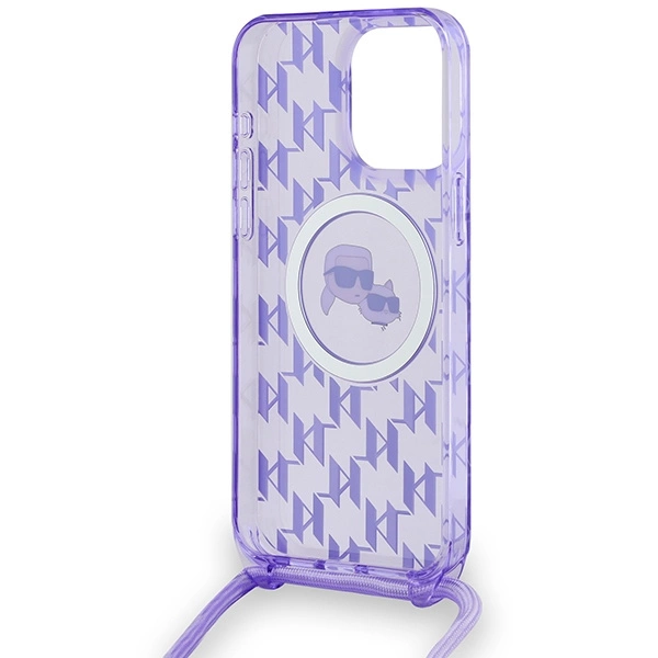 Karl Lagerfeld IML Crossbody Monogram Karl & Choupette Head MagSafe case for iPhone 15 Pro - purpleeng