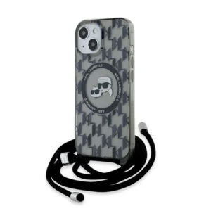 Karl Lagerfeld IML Crossbody Monogram Karl & Choupette Head MagSafe Case for iPhone 15 / 14 / 13 - Blackeng