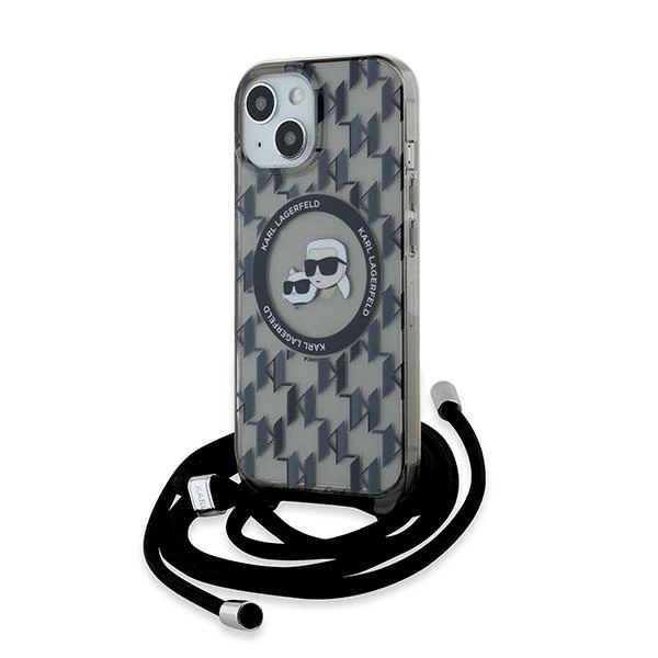 Karl Lagerfeld IML Crossbody Monogram Karl & Choupette Head MagSafe Case for iPhone 15 / 14 / 13 - Blackeng