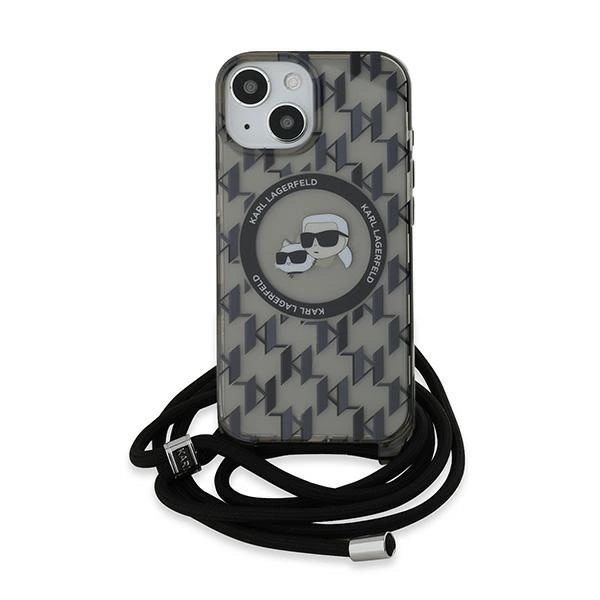 Karl Lagerfeld IML Crossbody Monogram Karl & Choupette Head MagSafe Case for iPhone 15 / 14 / 13 - Blackeng