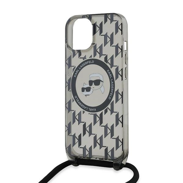 Karl Lagerfeld IML Crossbody Monogram Karl & Choupette Head MagSafe Case for iPhone 15 / 14 / 13 - Blackeng