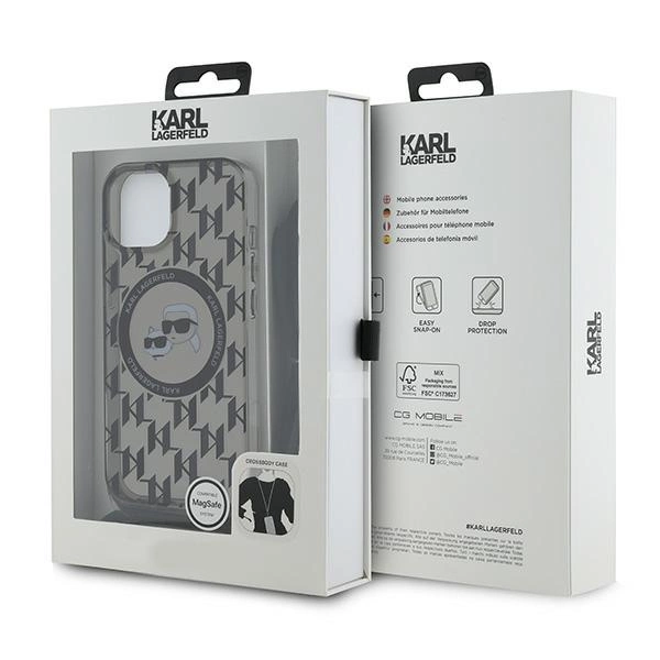 Karl Lagerfeld IML Crossbody Monogram Karl & Choupette Head MagSafe Case for iPhone 15 / 14 / 13 - Blackeng