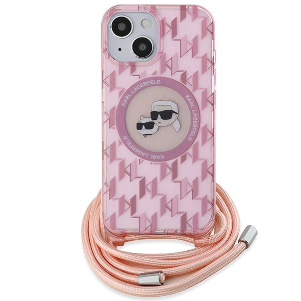 Karl Lagerfeld IML Crossbody Monogram Karl & Choupette Head MagSafe case for iPhone 15 / 14 / 13 - pinkeng