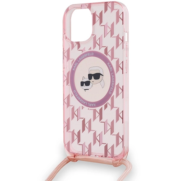 Karl Lagerfeld IML Crossbody Monogram Karl & Choupette Head MagSafe case for iPhone 15 / 14 / 13 - pinkeng