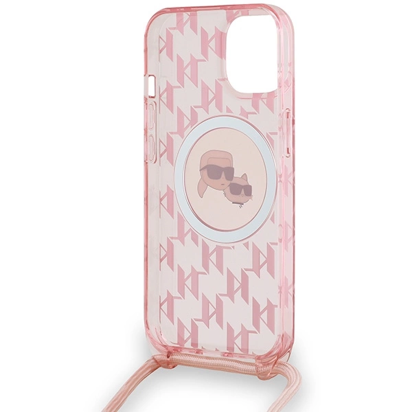 Karl Lagerfeld IML Crossbody Monogram Karl & Choupette Head MagSafe case for iPhone 15 / 14 / 13 - pinkeng