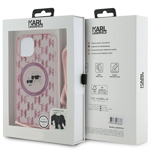 Karl Lagerfeld IML Crossbody Monogram Karl & Choupette Head MagSafe case for iPhone 15 / 14 / 13 - pinkeng