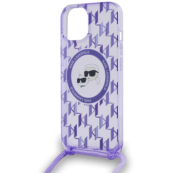 Karl Lagerfeld IML Crossbody Monogram Karl & Choupette Head MagSafe case for iPhone 15 / 14 / 13 - purpleeng