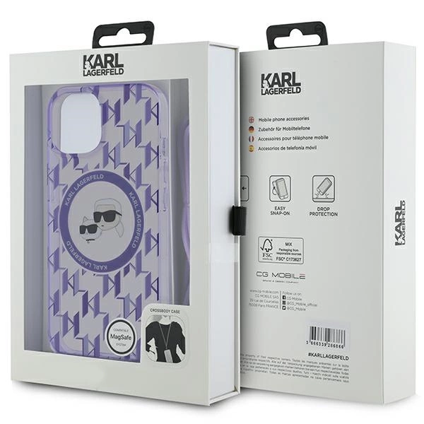 Karl Lagerfeld IML Crossbody Monogram Karl & Choupette Head MagSafe case for iPhone 15 / 14 / 13 - purpleeng