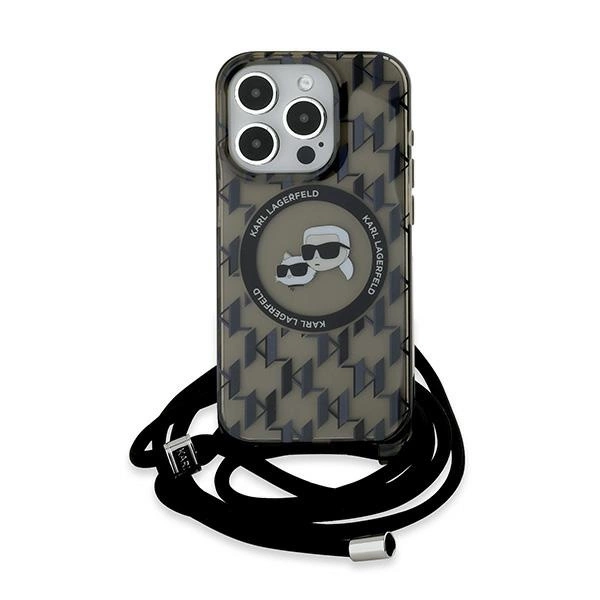 Karl Lagerfeld IML Crossbody Monogram Karl & Choupette Head MagSafe Case for iPhone 15 Pro Max - Blackeng