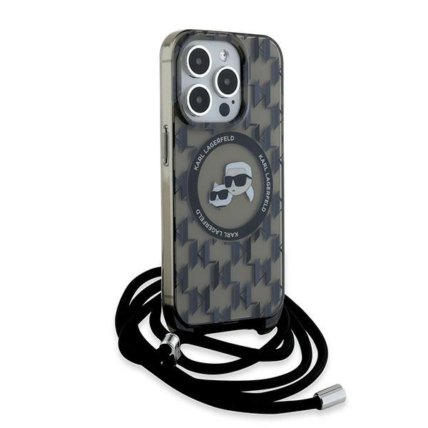 Karl Lagerfeld IML Crossbody Monogram Karl & Choupette Head MagSafe Case for iPhone 15 Pro Max - Blackeng