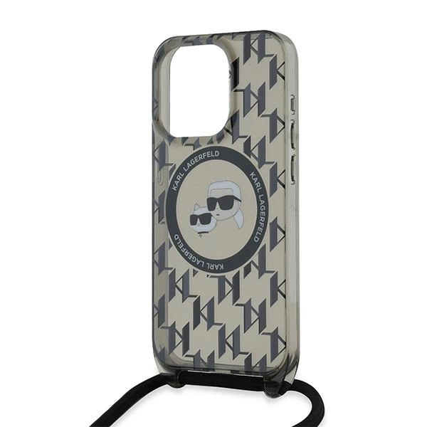 Karl Lagerfeld IML Crossbody Monogram Karl & Choupette Head MagSafe Case for iPhone 15 Pro Max - Blackeng