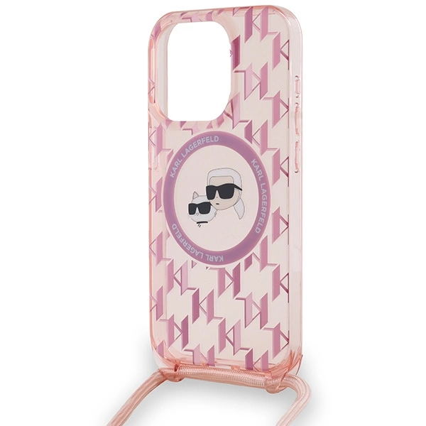 Karl Lagerfeld IML Crossbody Monogram Karl & Choupette Head MagSafe Case for iPhone 15 Pro Max - Pinkeng