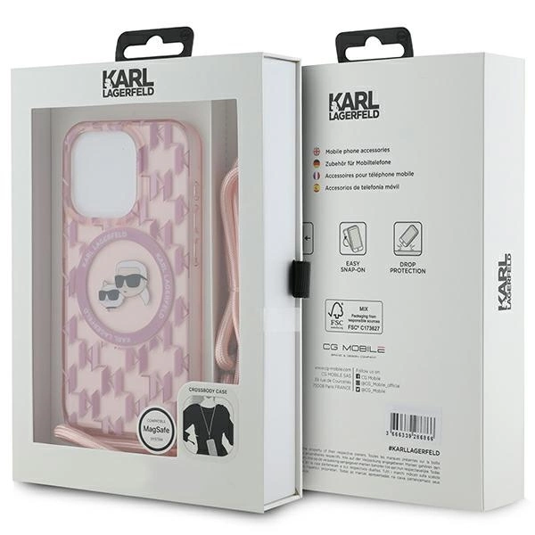 Karl Lagerfeld IML Crossbody Monogram Karl & Choupette Head MagSafe Case for iPhone 15 Pro Max - Pinkeng