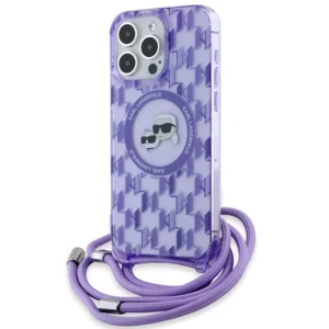 Karl Lagerfeld IML Crossbody Monogram Karl & Choupette Head MagSafe Case for iPhone 15 Pro Max - Purpleeng