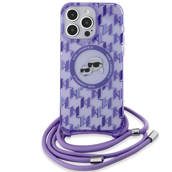 Karl Lagerfeld IML Crossbody Monogram Karl & Choupette Head MagSafe Case for iPhone 15 Pro Max - Purpleeng