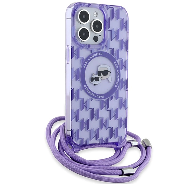 Karl Lagerfeld IML Crossbody Monogram Karl & Choupette Head MagSafe Case for iPhone 15 Pro Max - Purpleeng