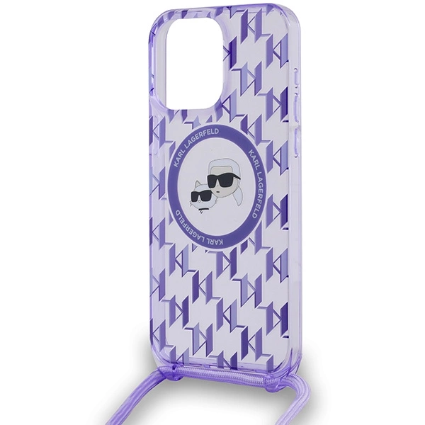 Karl Lagerfeld IML Crossbody Monogram Karl & Choupette Head MagSafe Case for iPhone 15 Pro Max - Purpleeng