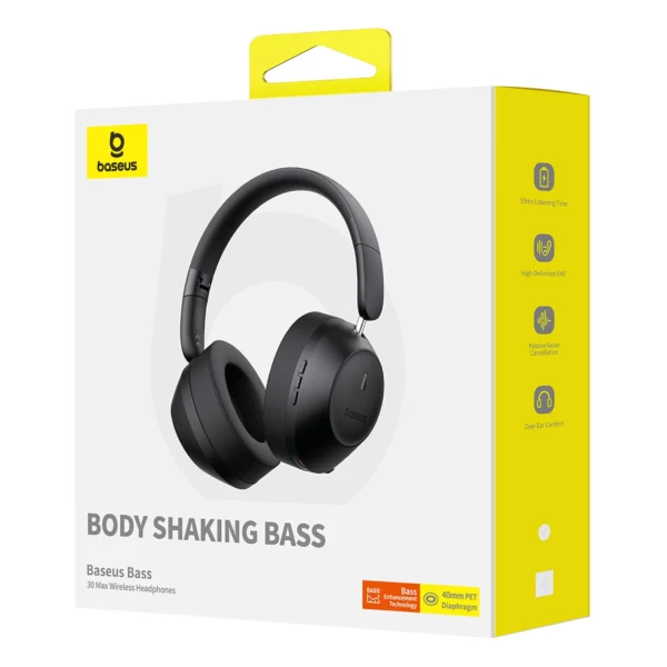 Baseus Bass 30 Max Wireless On-Ear Bluetooth 5.3 Headphones - Blackeng
