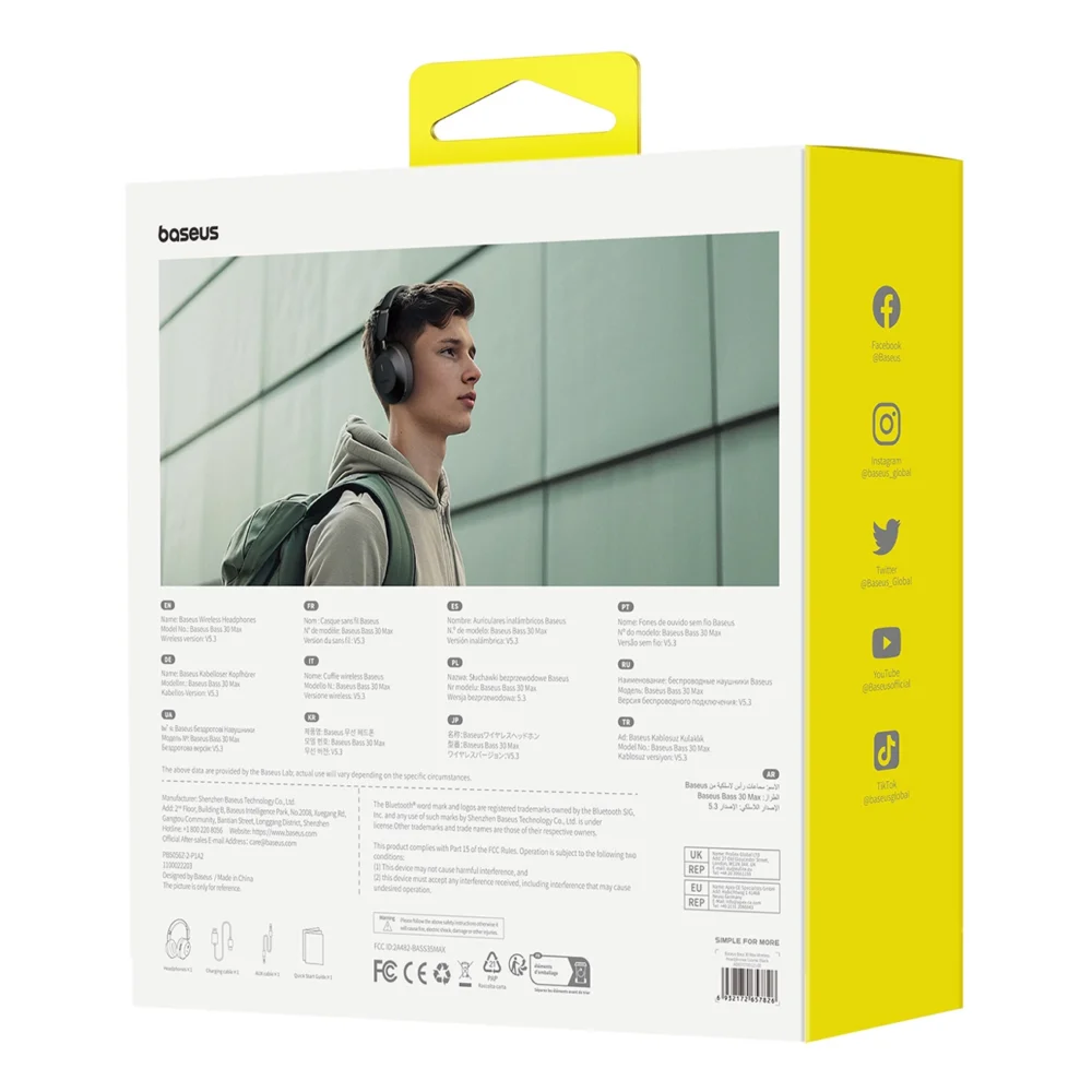 Baseus Bass 30 Max Wireless On-Ear Bluetooth 5.3 Headphones - Blackeng